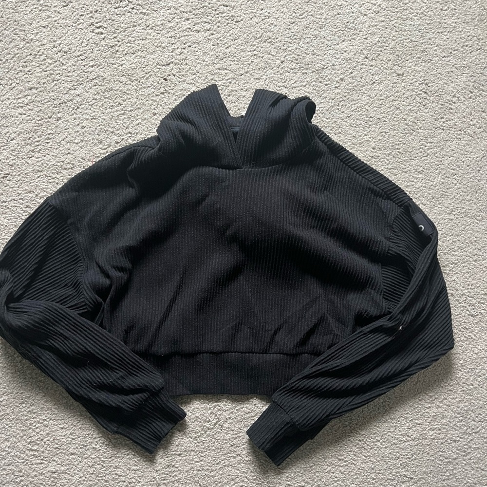 Alo Yoga Cropped Ribbed Hoodie Black XS
